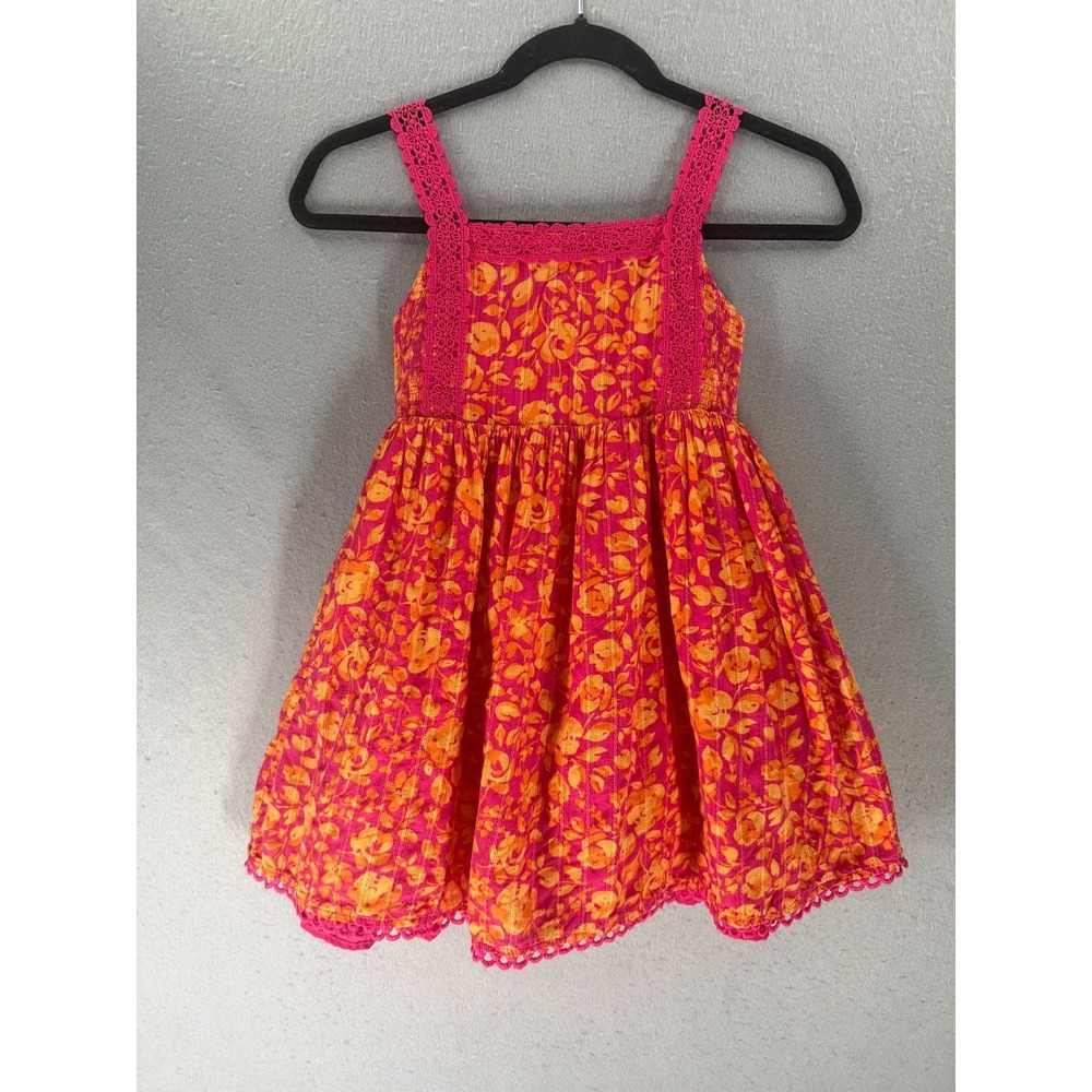 Joie Girls 7 Dress Pink Orange Floral Smocked Bodice Sundress Boho Cottagecore